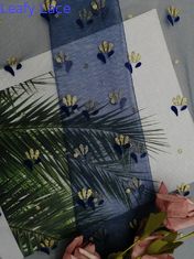 Королевская голубая металлическая собираннсяая ткань сетки Тюль яркого блеска шнурка напечатанная фольгой