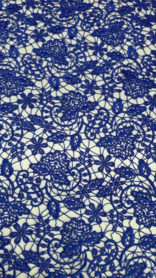 100% Poly Royal Blue  High Quality Floral Chemical Embroidered Lace Fabric For Women Clothing Fashion Dress