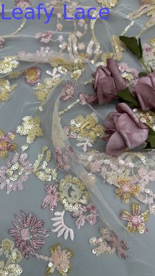 Leafy Lace Sequin Embroidered Fabric 3D Floral Elegant And Breathe Luxury Occasion Fabric