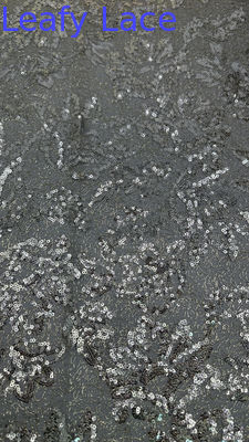 Black Sexy Sequin Embroidered Lace Fabric Decorative Mesh Leafy For Costumes