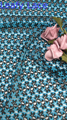 Cotton Embrroidered Fabric Blue And White Knitted Hollow-up For New Collection For Gowns