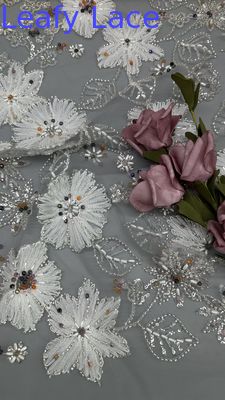 Leafy Mesh Ground Embroidered Sequin Fabric Floral Bead For East Culture Occasion