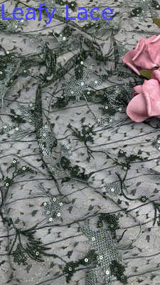 Black Sequin Embroidered Floral Mesh Fabric Sheer Elegance with Subtle Shine For New Collection