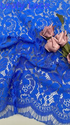 Blue Lace Embroidered Fabric Floral Patterns Laser Hollow-up  For Party Dresses Clothing