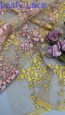 Embroidered Lace Fabric Colorful Floral Mesh Polyester for Wedding Evening Dresses