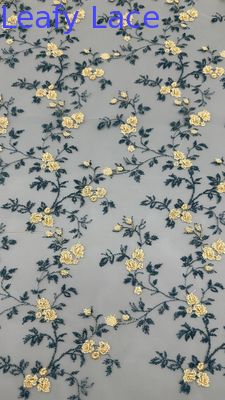 Leafy Embroidered Lace Fabric 3D Floral Mesh Ground High Quality Luxary Party Dresses
