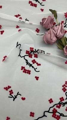 Traditional Snowflowers  Flocked Mesh Lace Design Fabric Customized for Elegant Fabric