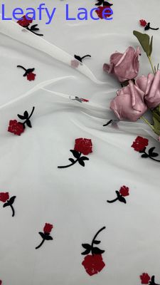 Special Design Traditional Rose Flocked Mesh Lace Quality Customized for Elegant Fabric For Gown