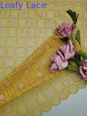 Plaid Yellow Hollow-up Patter Embroidered Lace Fabric New Collection