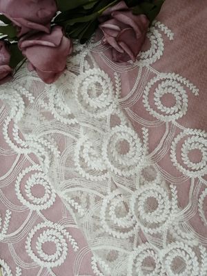 100 yards White Embroidered Lace matte polyester fabric