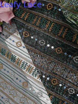 Geometric Pattern Lace Colored Embroidery Fabric Sequin Voile