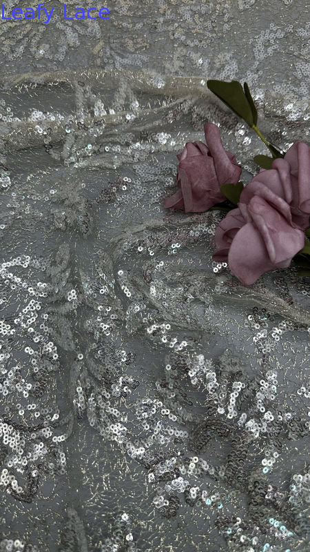 Black Sexy Sequin Embroidered Lace Fabric Decorative Mesh Leafy For Costumes