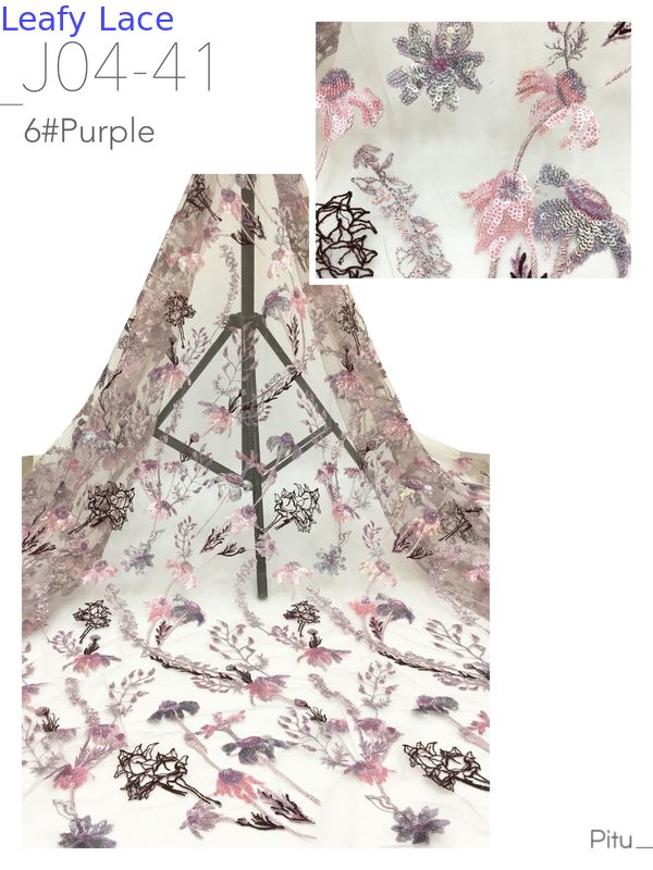 Leafy Eest Culture Sequin Embroidered Fabric 3D Floral Mesh Ground For Ladies Gowns Luxary Fabric