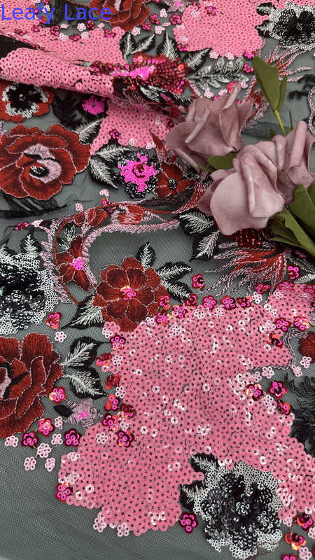 Colorful Sequin Embroidered Lace Fabric Polyester for New Collection Evening Dresses