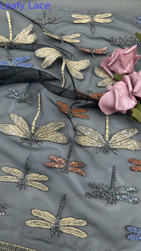 Dragofly Embroideded Beauty Mesh Breathe Lace Fabric For Girls Party Gowns