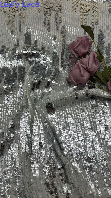 Sequin Embroidered Lace Shining Color Customized Design Factory For Gowns