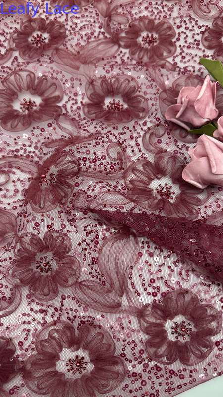 Sequin 3D Floral Lace Fabric Fabric Fresh Styles for Your Brand Customized Dresses Gowns