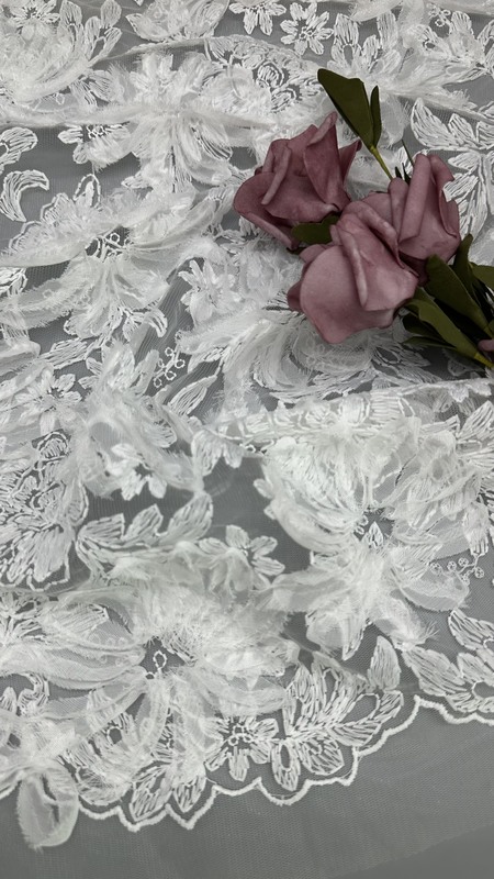 3D Lace Fabric WHite Lace Fabric High Quality for Bridal Wedding Party Gown