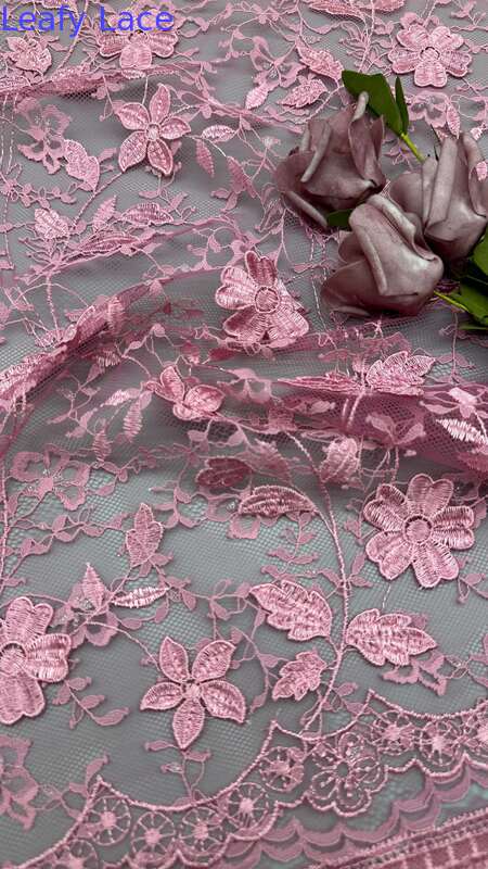 Embroidered Lace Fabric Design Floral Customized  Design for Gowns