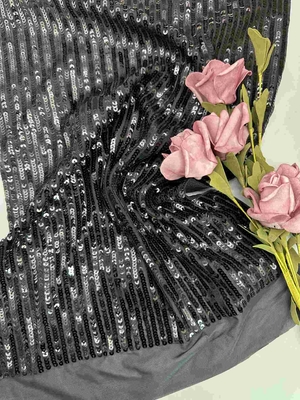 49" черная ткань сетки вышивки Sequin Тюль для платья вечера