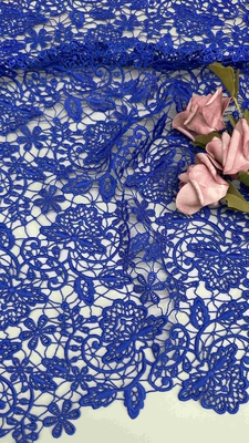 100% Poly Royal Blue высококачественная цветовая химическая вышитая кружевная ткань женская одежда модное платье