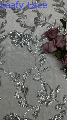 Leafy Sequin Lace with Scattered legance Meets Subtle Gla Sequins Textural Emour for Custom High-Fashion Gowns