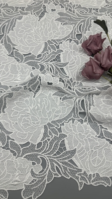 White Lace Embroidered Fabric Laser Hollow up Elegant Customized Design