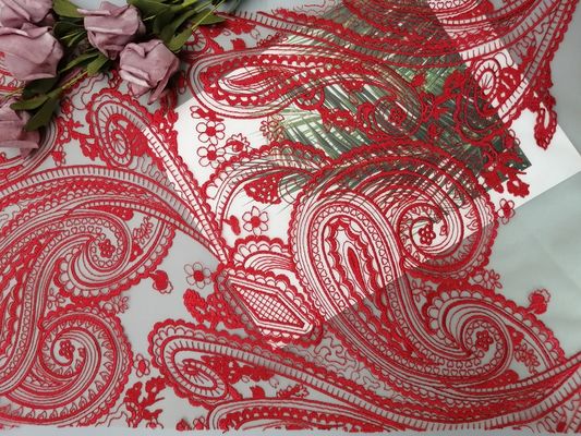 Красный Тюль цепляет Bridal ткань шнурка Пейсли вышивки платья