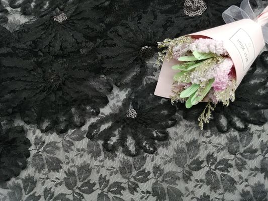 Вырезанная сердцевина из партия вышивки шнурует черную ткань Applique Sequin 3D