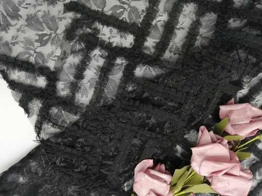 Ткань шнурка Applique цветка вышивки сетки Тюль черная