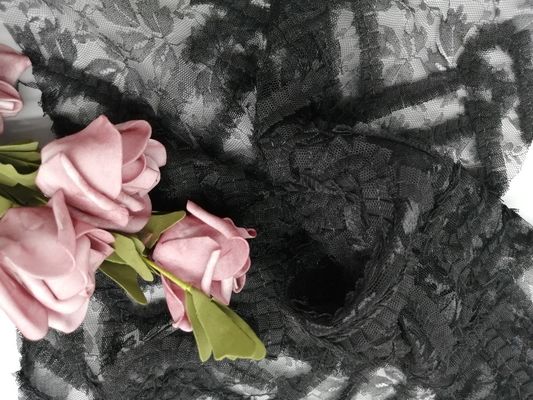 Ткань шнурка Applique цветка вышивки сетки Тюль черная