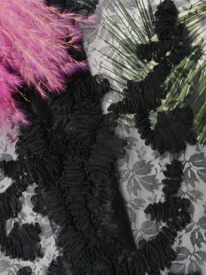 Черная флористическая ткань платья вечера ткани вышивки Applique шнурка