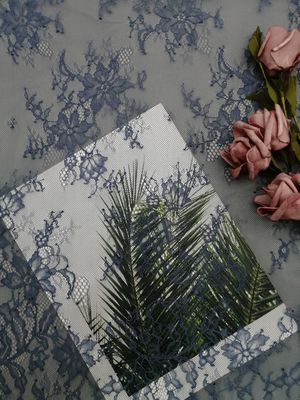Небесно-голубая ткань шнурка Тюль французская Chantilly для платья вечера