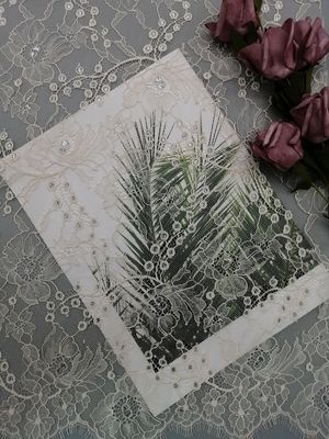 Французская ткань шнурка Chantilly оранжевая Тюль Lurex металлическая серебряная
