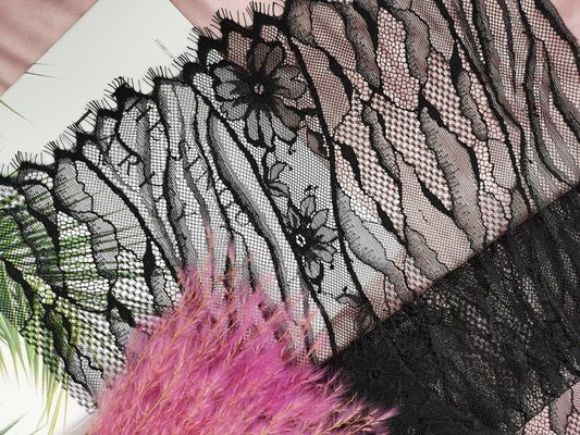 Черная линия французская ткань цветка Lurex металлическая шнурка Chantilly