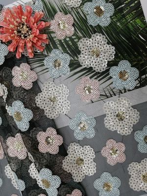 Флористическая вышитая ткань шнурка Sequin