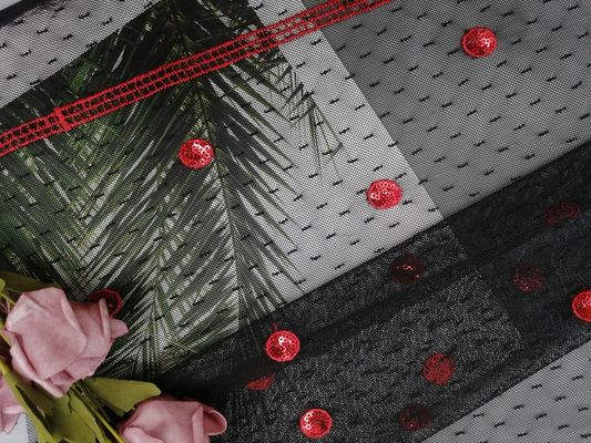 Красный Sequin круга вышил ткани для дамы выравниваясь платья