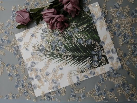 60 дворов ткани шнурка Sequin пинка 125cm Bridal вышитой бисером