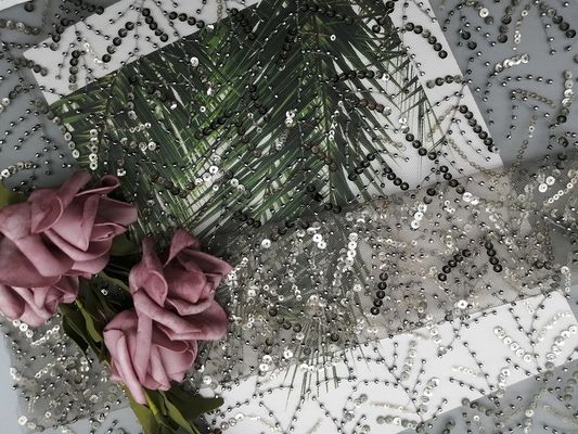 Серый цвет партии вышил ткани шнурка Sequin для платья свадьбы