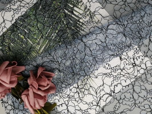 Голубым флористическим ткань партии шнурка вышивки шнурка шнура связыванная легковесом