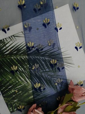 Королевская голубая металлическая собираннсяая ткань сетки Тюль яркого блеска шнурка напечатанная фольгой