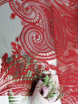 Красный Тюль цепляет Bridal ткань шнурка Пейсли вышивки платья
