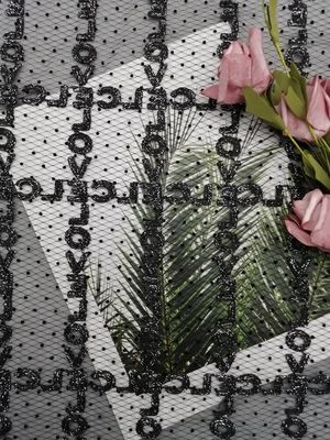 Черная собираннсяая ткань шнурка вышивки Тюль Lurex яркого блеска металлическая