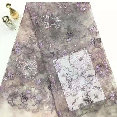 Покрашенный флористический Sequin шнурка вышил ткани платья ткани