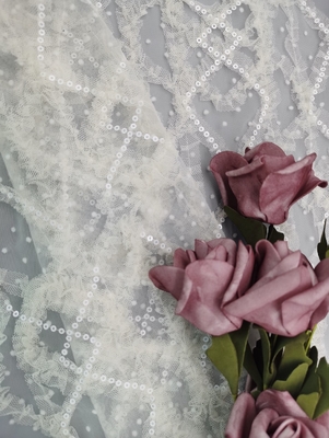 Sequin цветка 3D вышил ткани шнурка Тюль ткани Bridal чистой с Sequin
