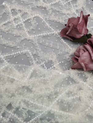 Sequin цветка 3D вышил ткани шнурка Тюль ткани Bridal чистой с Sequin