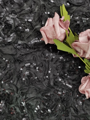 Вышитые черные шнуруют Sequin верхнего сегмента ткани для платья вечера