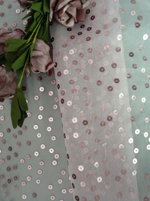 Розовый прозрачный Sequin вышил Organza Тюль ткани для одеяния
